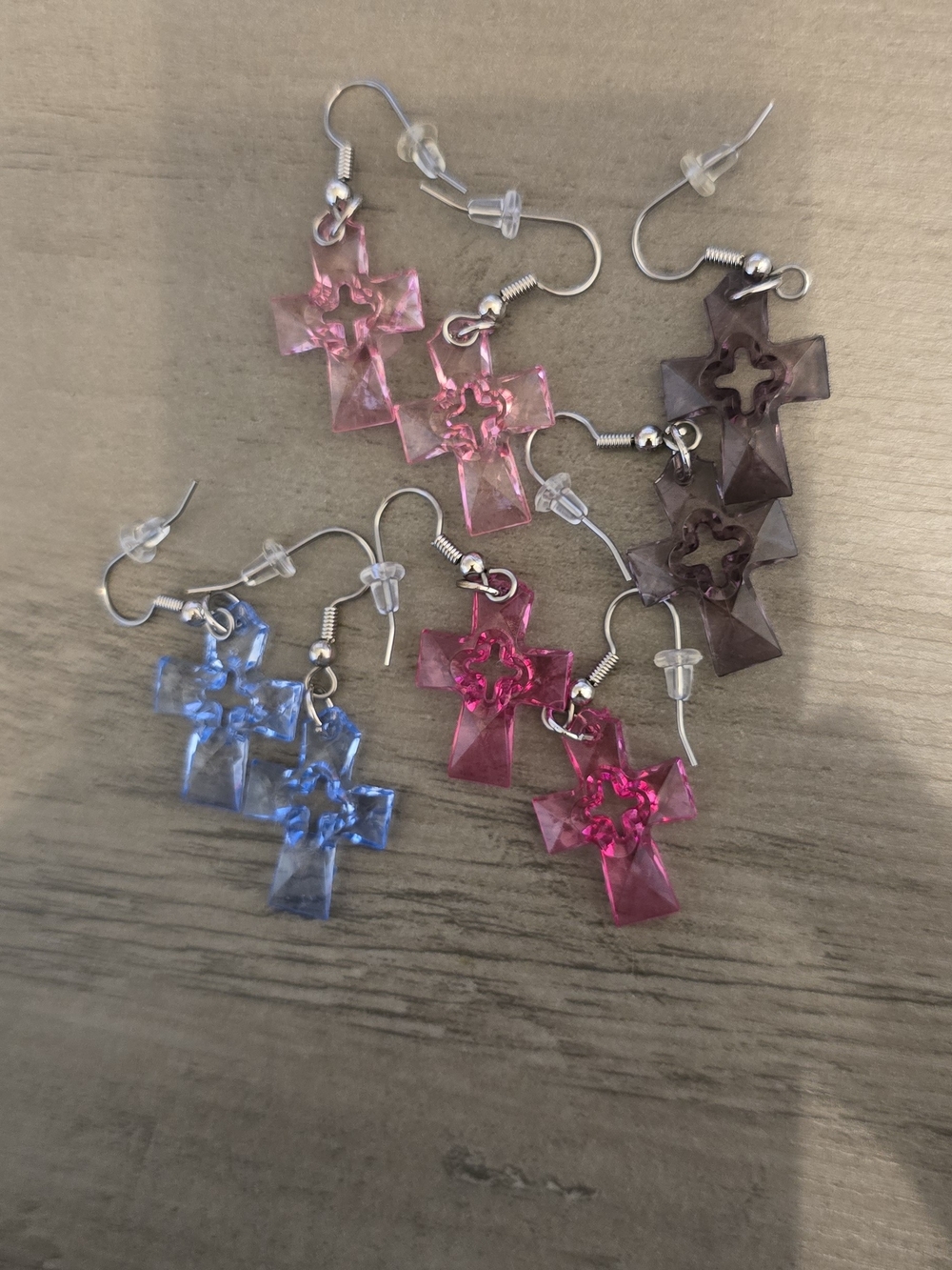 Acrylic Cross Dangle Earrings - Pink, Blue, Purple